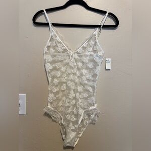 Aerie Sheer White Lace Chemise bodysuit
